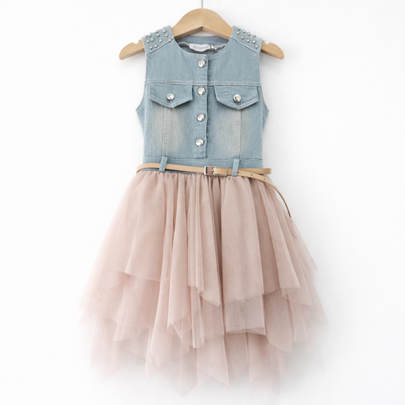 denim beige tutu jurkje meisje feestjurk denim beige tutu jurkje meisje feestjurk