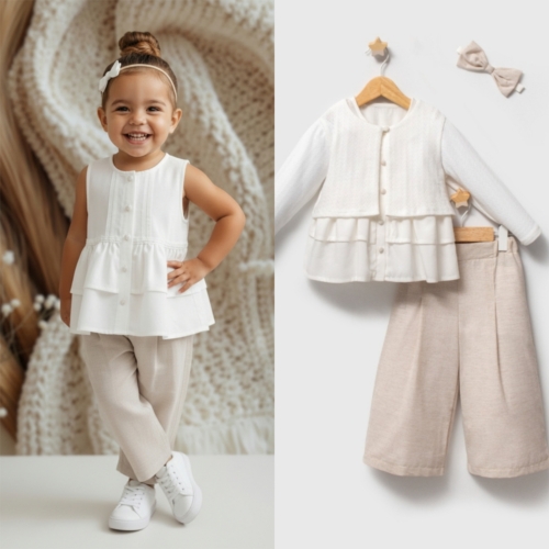 meisjes 4 delige set Nipperland beige wit meisjes 4 delige set Nipperland beige wit