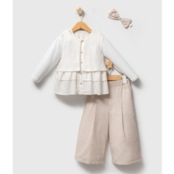 meisjes 4 delige set Nipperland beige wit met haarband maat 2 tm 5 jaar