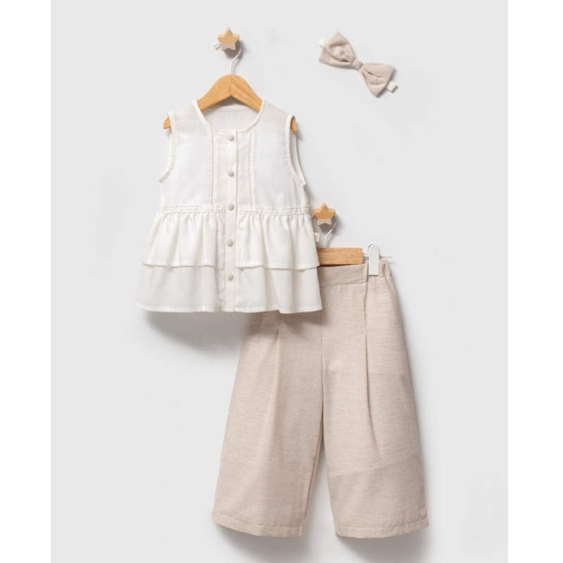 meisjes 4 delige set Nipperland beige wit met haarband maat 2 tm 5 jaar (3)