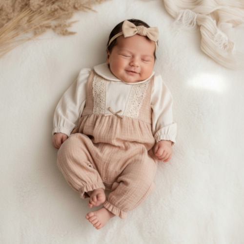 meisjes boxpakje oud roze Nipperland met beige en kant meisjes boxpakje oud roze Nipperland met beige en kant