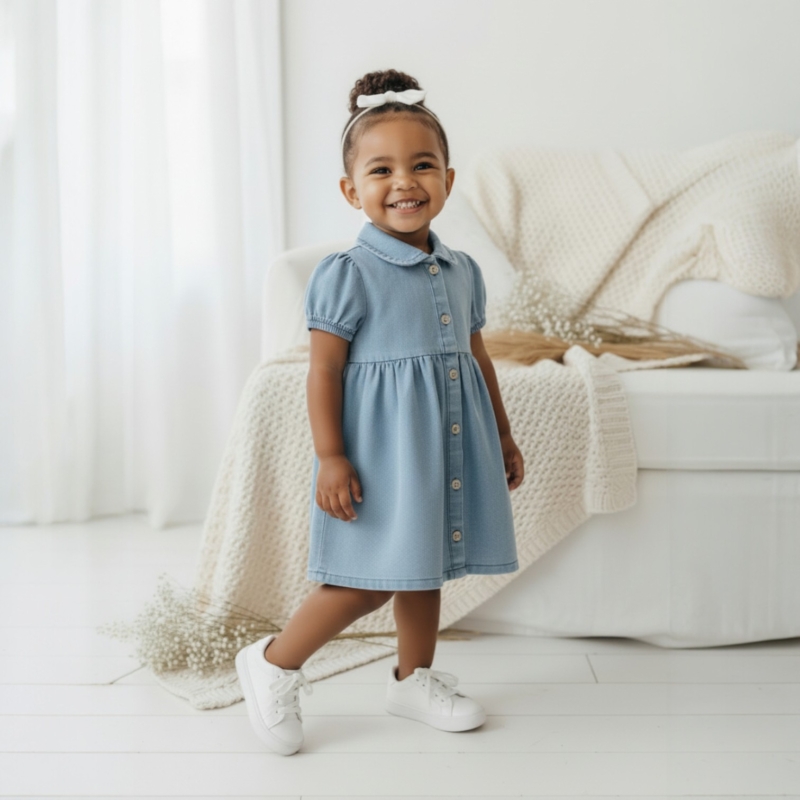 meisjes jurkje denim blauw knoopjes Nipperland (1) meisjes jurkje denim blauw knoopjes Nipperland (1)