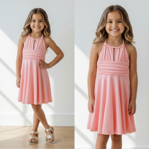 meisjes jurkje koraal zomer