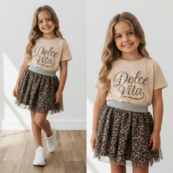 meisjes t shirt beige dolce vita leopard print