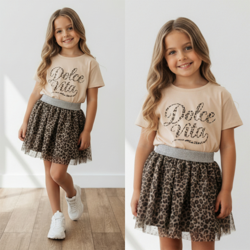 meisjes t shirt beige dolce vita leopard print