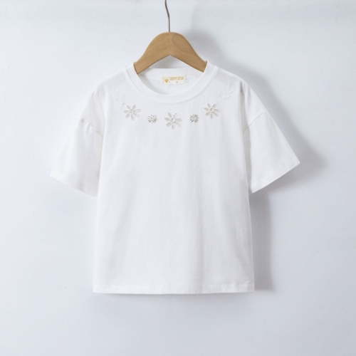 meisjes t shirt wit broderie bloem