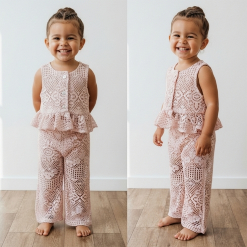 meisjes zomer setje roze kant ibiza