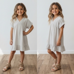 meisjes zomerjurk beige mousseline