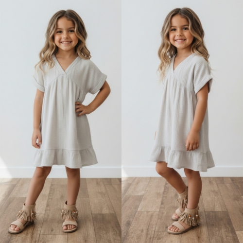 meisjes zomerjurk beige mousseline