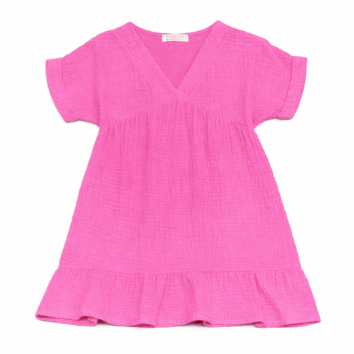 meisjes zomerjurk fuchsia korte mouwen