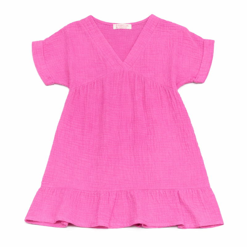 meisjes zomerjurk fuchsia korte mouwen