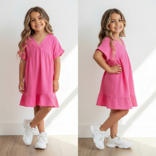 meisjes zomerjurk fuchsia mousseline