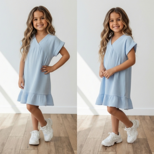 meisjes zomerjurk lichtblauw mousseline