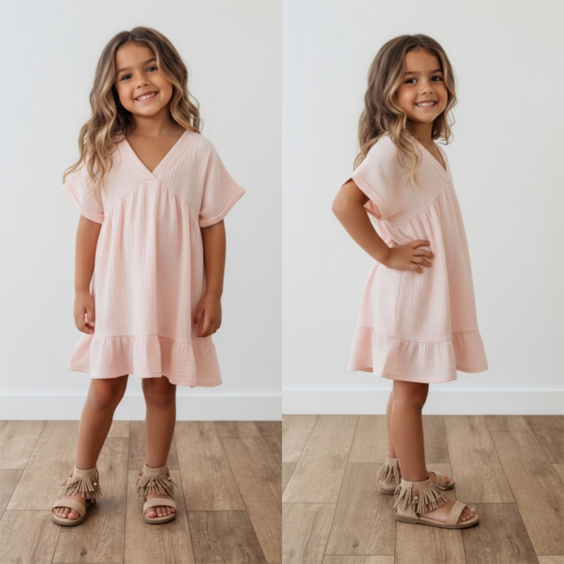 meisjes zomerjurk lichtroze mousseline