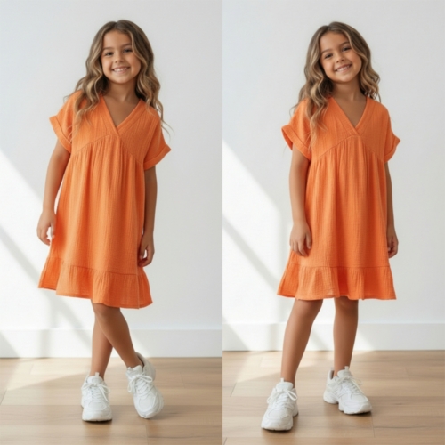 meisjes zomerjurk oranje mousseline