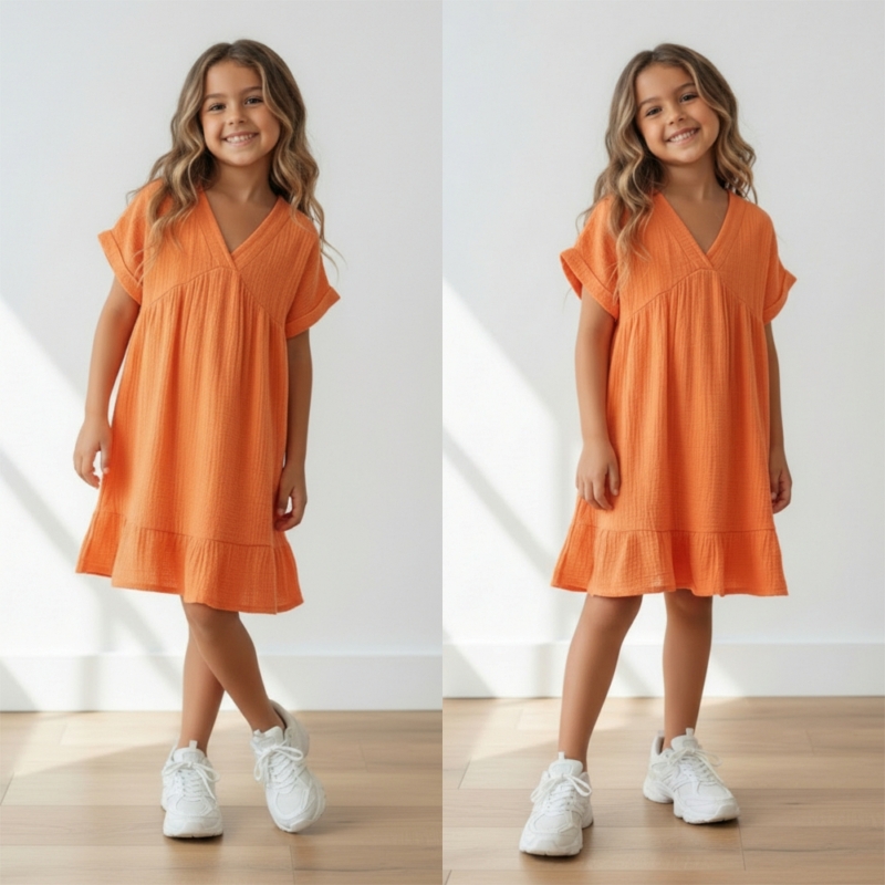 meisjes zomerjurk oranje mousseline