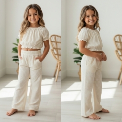 meisjes zomerset broderie top en broek beige