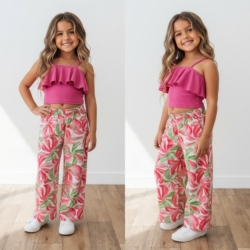 meisjes zomerset fuchsia ruffle top bloemen broek meisjes zomerset fuchsia ruffle top bloemen broek