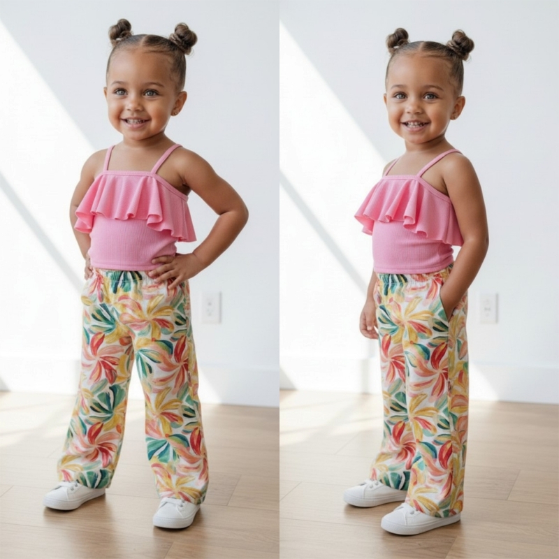 meisjes zomerset lichtroze ruffle top bloemen broek (2) meisjes zomerset lichtroze ruffle top bloemen broek (2)