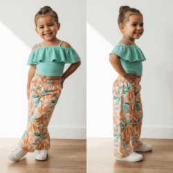 meisjes zomerset lichtroze ruffle top bloemen broek