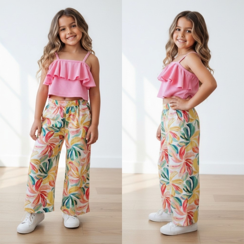 meisjes zomerset lichtroze ruffle top bloemen broek meisjes zomerset lichtroze ruffle top bloemen broek