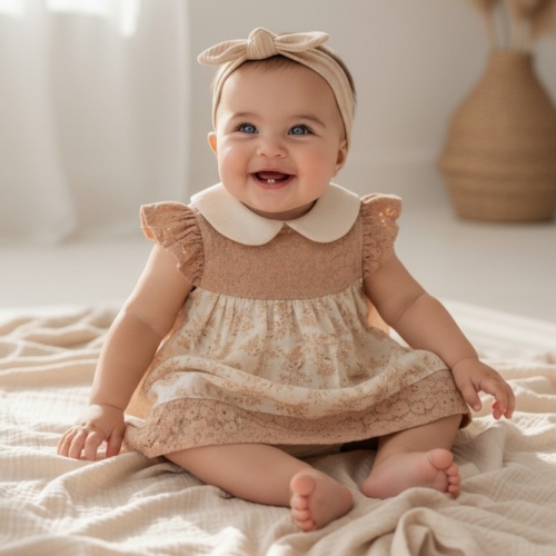 vintage lace dress beige baby jurkje