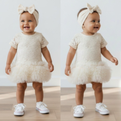 baby meisjes jurk crème kant met tutu en haarband feestjurk