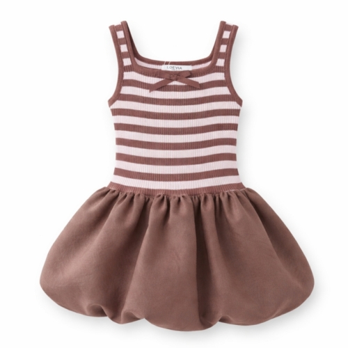 ballon jurkje bruine strepen mouwloos ballon jurkje bruine strepen mouwloos