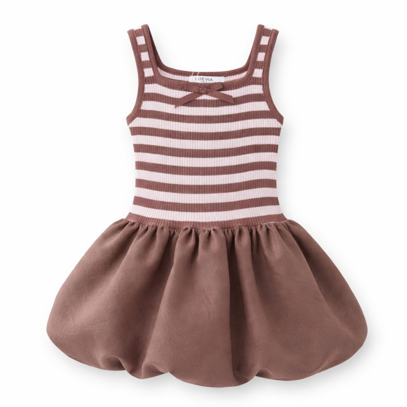 ballon jurkje bruine strepen mouwloos ballon jurkje bruine strepen mouwloos