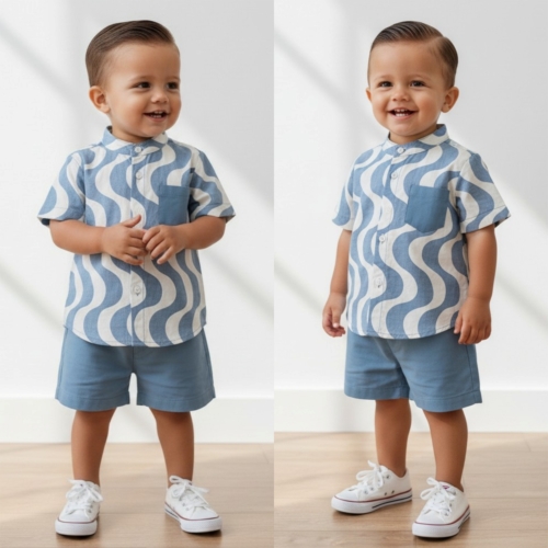 jongens zomerset blauw met blouse short en pet jongens zomerset blauw met blouse short en pet