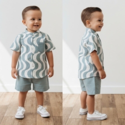 jongens zomerset groen met blouse short en pet jongens zomerset groen met blouse short en pet