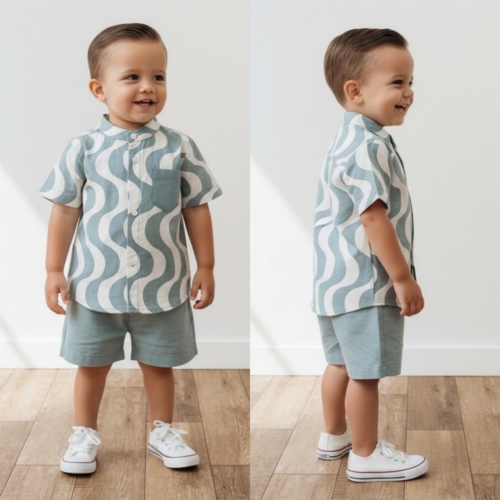 jongens zomerset groen met blouse short en pet jongens zomerset groen met blouse short en pet