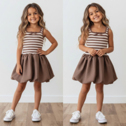 meisjes ballon jurkje bruin met streep 1 meisjes ballon jurkje bruin met streep