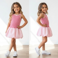 meisjes ballon jurkje bruin met streep meisjes ballon jurkje bruin met streep