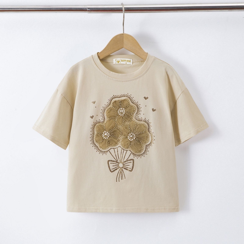 meisjes beige t shirt bloemen