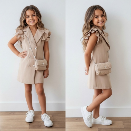 meisjes blazer jurkje beige met tasje meisjes blazer jurkje beige met tasje