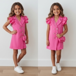 meisjes blazer jurkje fuchsia met tasje meisjes blazer jurkje fuchsia met tasje