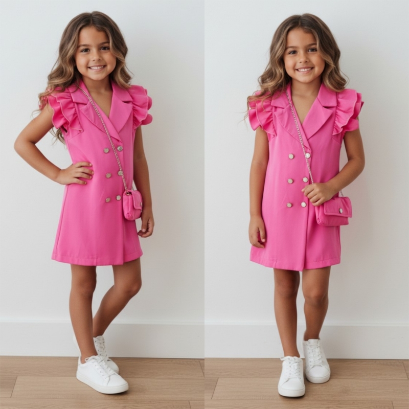 meisjes blazer jurkje fuchsia met tasje meisjes blazer jurkje fuchsia met tasje