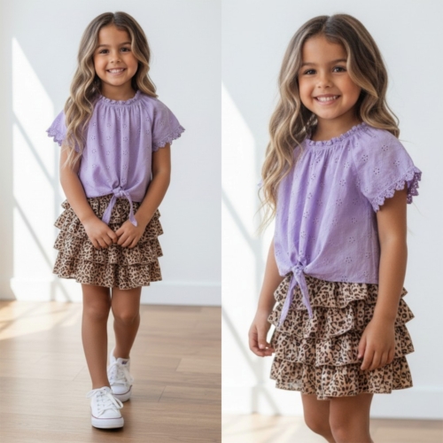 meisjes broderie top lila