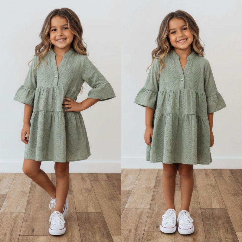 meisjes broderie zomerjurk khaki meisjes broderie zomerjurk khaki