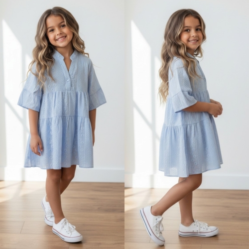 meisjes broderie zomerjurk lichtblauw