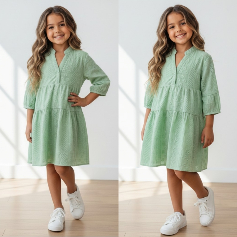 meisjes broderie zomerjurk mint