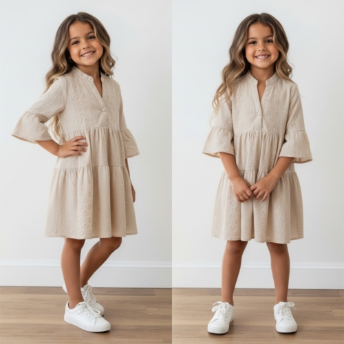 meisjes broderie zomerjurk taupe