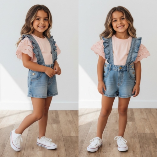 meisjes denim salopette short blauw