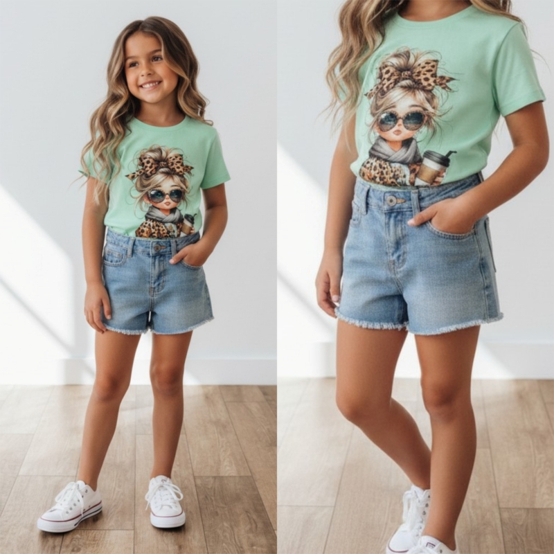 meisjes denim short blauw met rafelrand