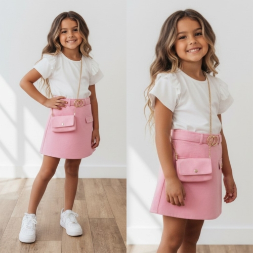 meisjes jurk lichtroze met schoudertasje