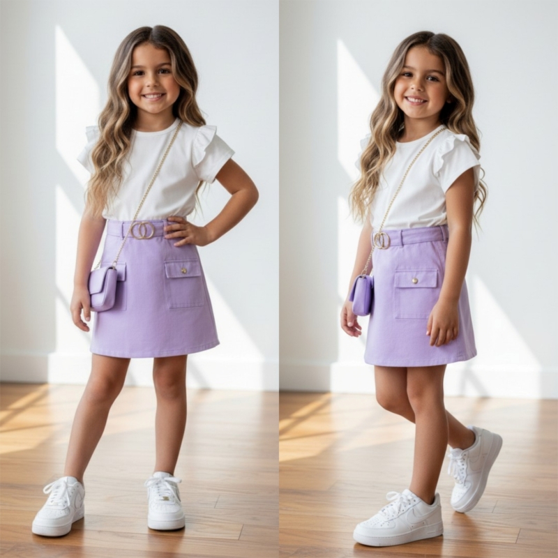 meisjes jurk lila met schoudertasje