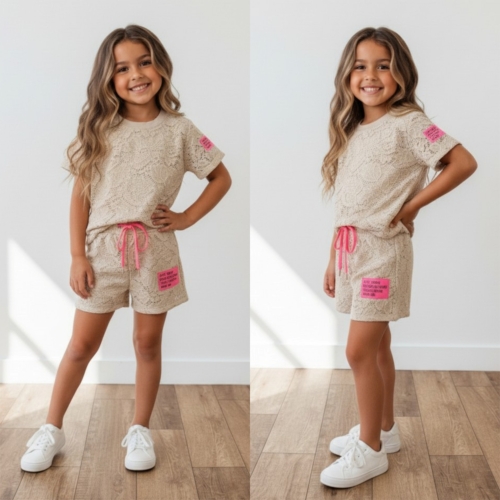 meisjes lace set beige