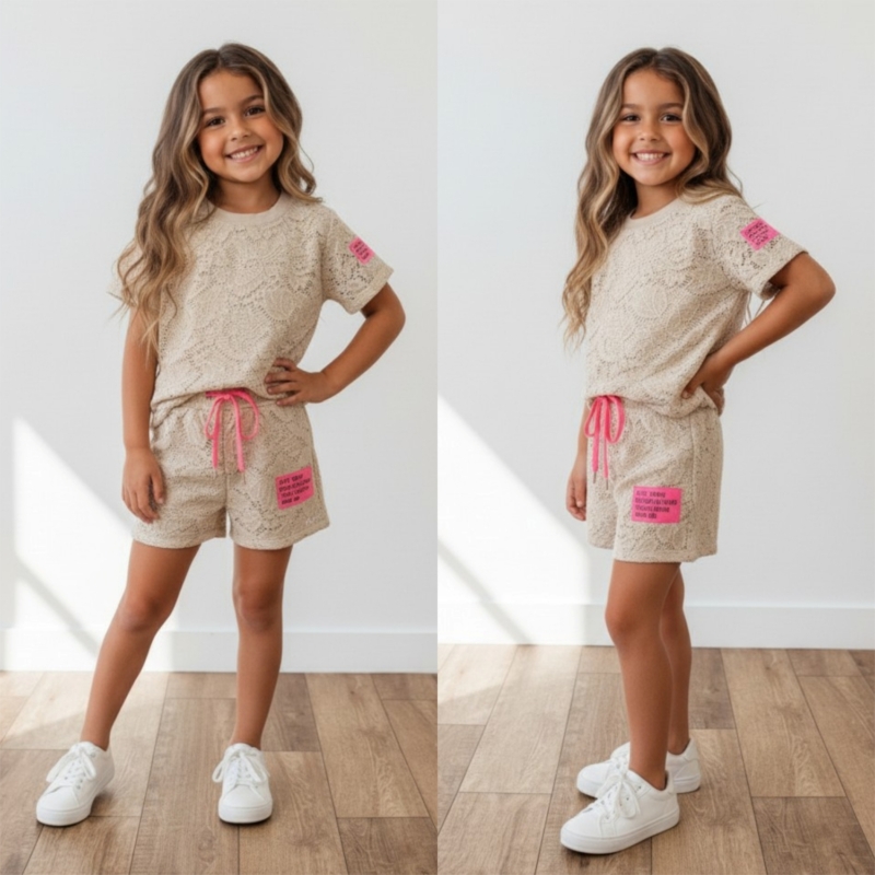 meisjes lace set beige