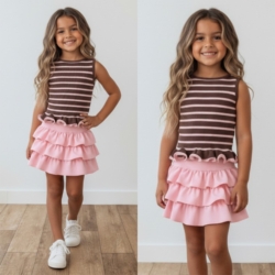meisjes rib top bruin roze gestreept met roes meisjes rib top bruin roze gestreept met roes